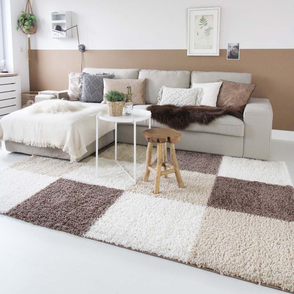 Alfombra de pelo largo a cuadros Shaggy Trend - Moca Alfombra de pelo largo a cuadros Shaggy Trend - Moca