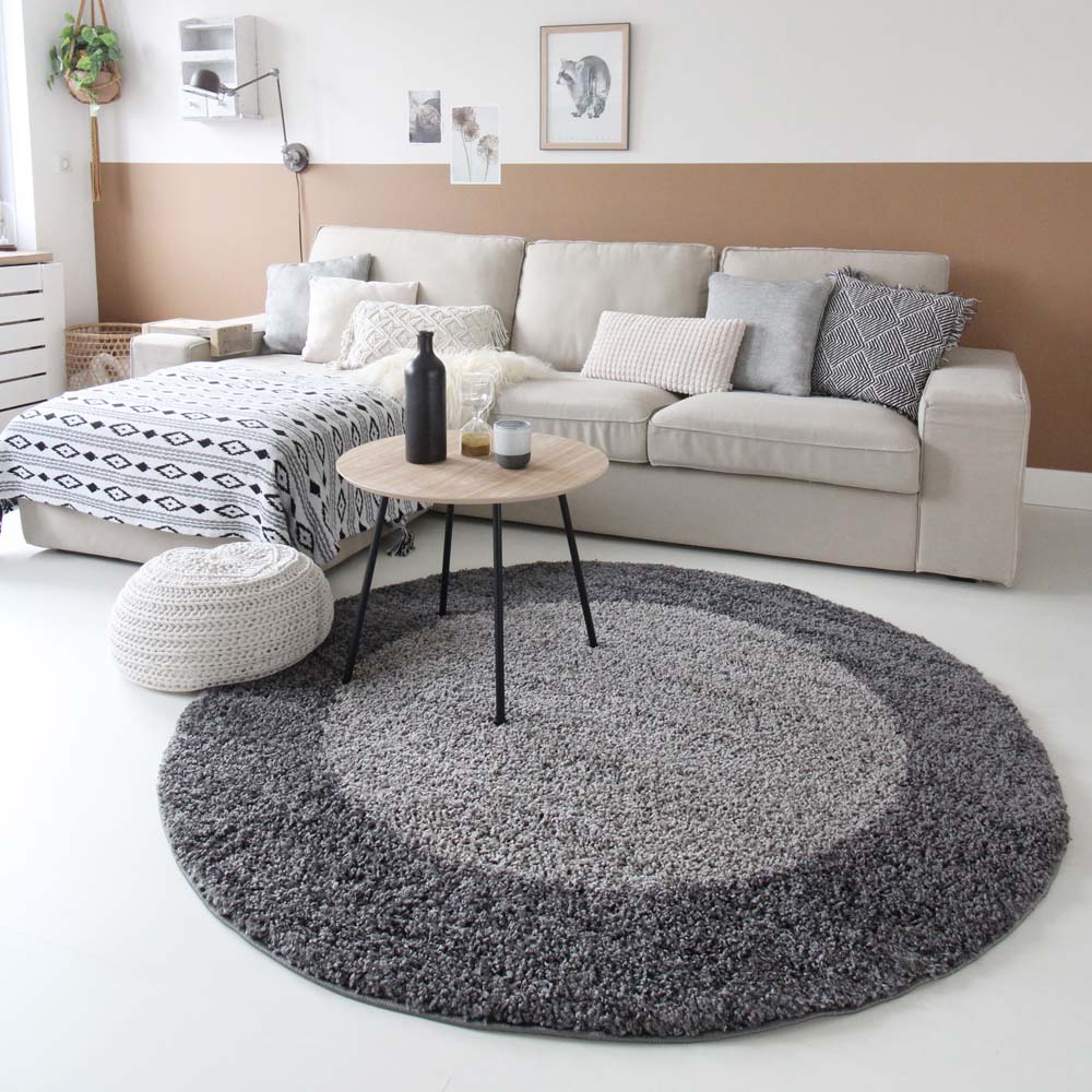 Alfombra redonda de pelo largo con ribete Shaggy Trend - Gris - sfeer Alfombra redonda de pelo largo con ribete Shaggy Trend - Gris - sfeer