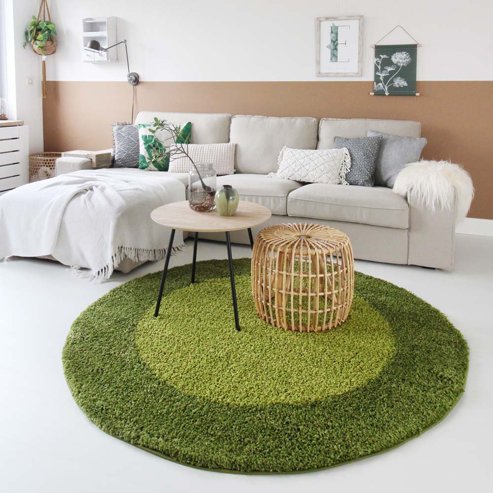 Alfombra redonda de pelo largo con ribete Shaggy Trend - Verde - sfeer Alfombra redonda de pelo largo con ribete Shaggy Trend - Verde - sfeer