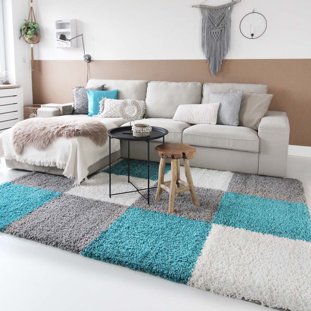 Alfombra de pelo largo a cuadros Shaggy Trend - Turquesa - sfeer Alfombra de pelo largo a cuadros Shaggy Trend - Turquesa - sfeer