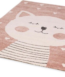 Alfombra para niños Happy Cat - Rosa/Blanca - overzicht schuin, thumbnail Alfombra para niños Happy Cat - Rosa/Blanca - overzicht schuin, thumbnail