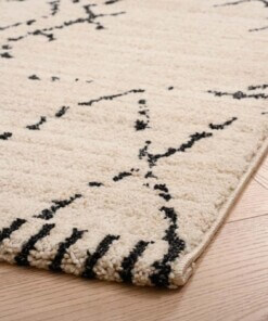 Alfombra bereber Beni Ouarain Sufian - Crema/Negro - close up hoek, thumbnail