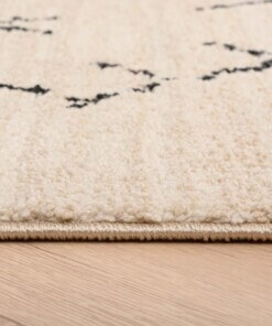 Alfombra bereber Beni Ouarain Sufian - Crema/Negro - close up zijkant, thumbnail