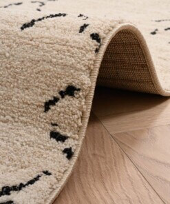 Alfombra bereber Beni Ouarain Sufian - Crema/Negro - close up vouw, thumbnail