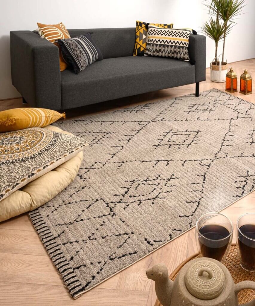 Alfombra persa bereber Beni Ouarain Sufian – Gris/Negro