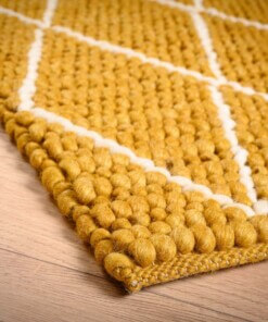 Alfombra de lana a rombos Vinduer - Amarillo mostaza/Crema - close up hoek, thumbnail Alfombra de lana a rombos Vinduer - Amarillo mostaza/Crema - close up hoek, thumbnail