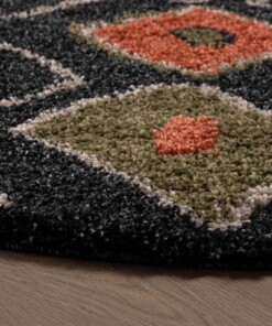 Alfombra Boho redonda de pelo largo Artisan Antracita/Multicolor - close up zijkant, thumbnail Alfombra Boho redonda de pelo largo Artisan Antracita/Multicolor - close up zijkant, thumbnail