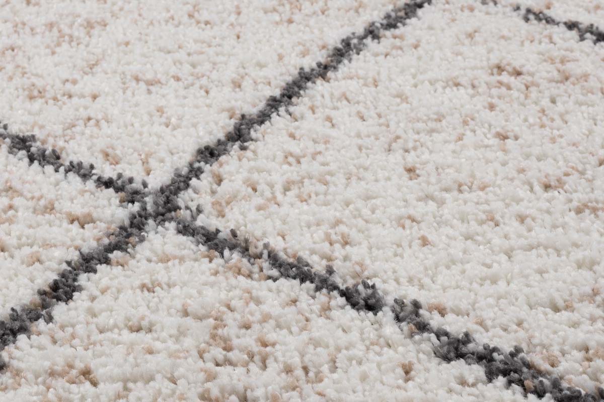 Alfombra redonda a rombos de pelo largo Artisan - Blanco/Gris - close up materiaal Alfombra redonda a rombos de pelo largo Artisan - Blanco/Gris - close up materiaal