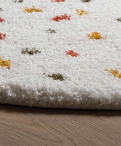 Alfombra redonda de pelo largo con topos - Blanco/Multicolor - close up zijkant, thumbnail