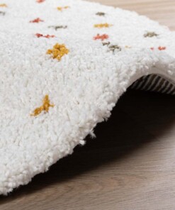 Alfombra redonda de pelo largo con topos - Blanco/Multicolor - close up zijkant, thumbnail