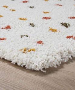 Alfombra de pasillo de pelo largo con topos Artisan - Blanco/Multicolor - close up hoek, thumbnail