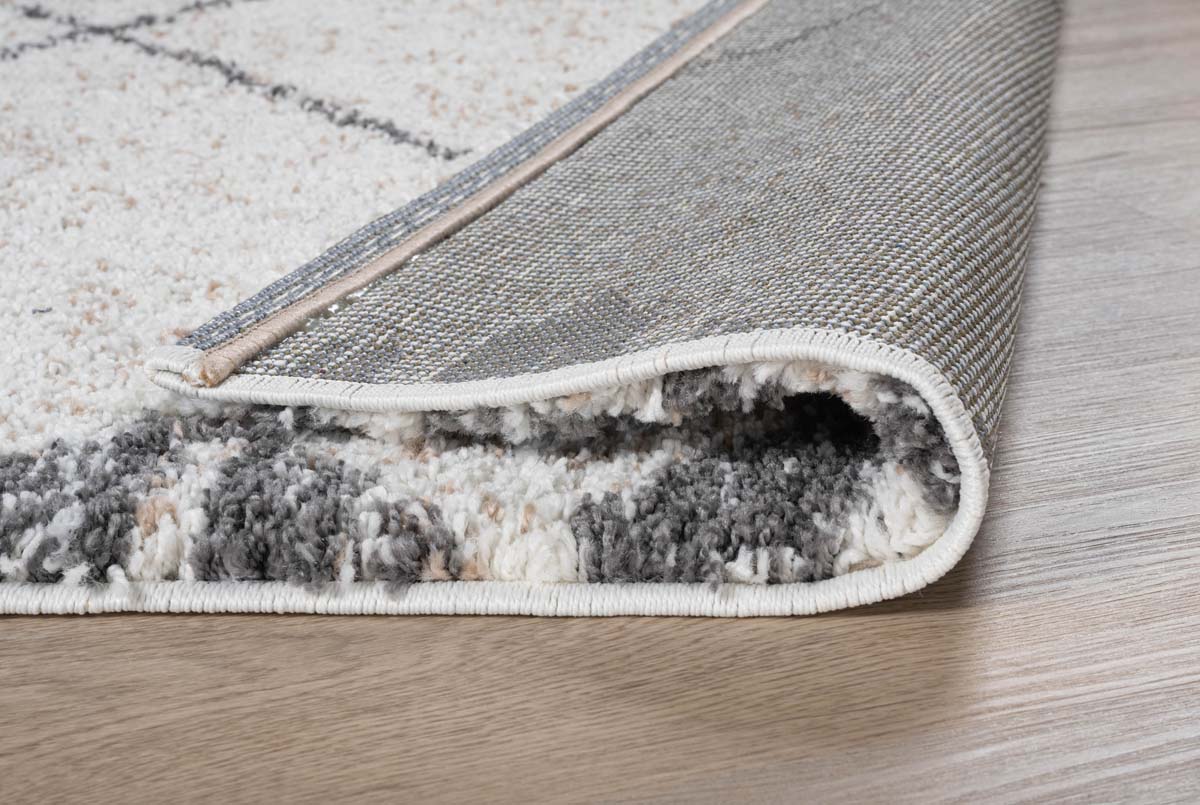 Alfombra cuadrada bereber de pelo largo Artisan - Blanco/Gris - close up vouw Alfombra cuadrada bereber de pelo largo Artisan - Blanco/Gris - close up vouw