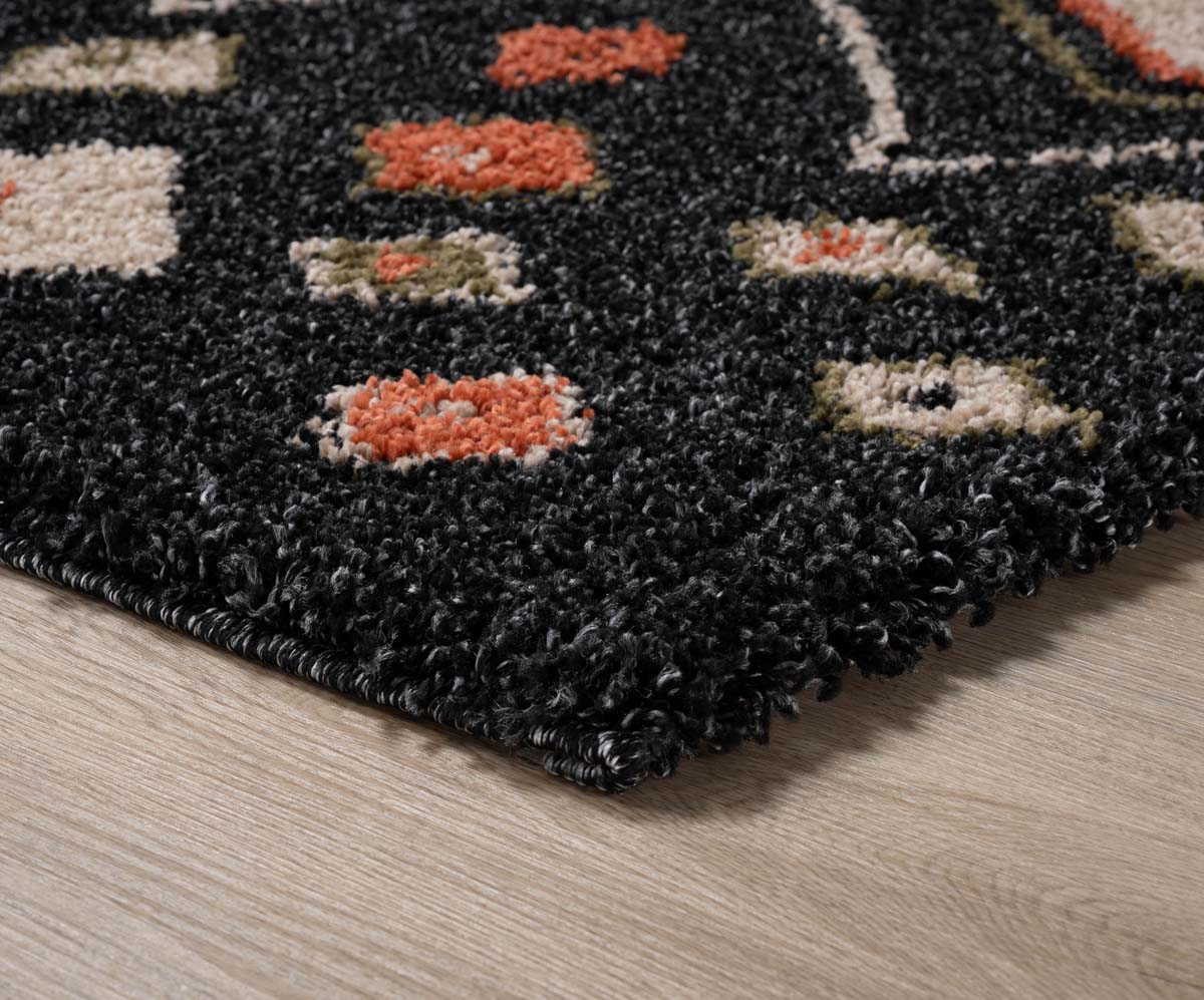 Alfombra Boho cuadrada de pelo largo Artisan - Antracita/Multicolor - close up hoek Alfombra Boho cuadrada de pelo largo Artisan - Antracita/Multicolor - close up hoek