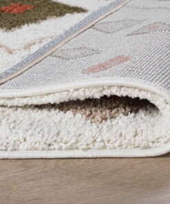 Alfombra Boho cuadrada de pelo largo Artisan - Blanco/Multicolor - close up vouw, thumbnail Alfombra Boho cuadrada de pelo largo Artisan - Blanco/Multicolor - close up vouw, thumbnail