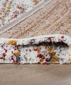 Alfombra cuadrada de pelo largo a rayas Artisan - Blanco/Multicolor - close up vouw, thumbnail Alfombra cuadrada de pelo largo a rayas Artisan - Blanco/Multicolor - close up vouw, thumbnail