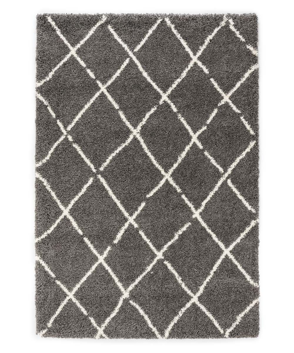 Alfombra a rombos de pelo largo Artisan - Gris/Blanco - overzicht Alfombra a rombos de pelo largo Artisan - Gris/Blanco - overzicht
