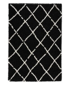 Alfombra a rombos de pelo largo Habitat - Negro/Blanco - overzicht