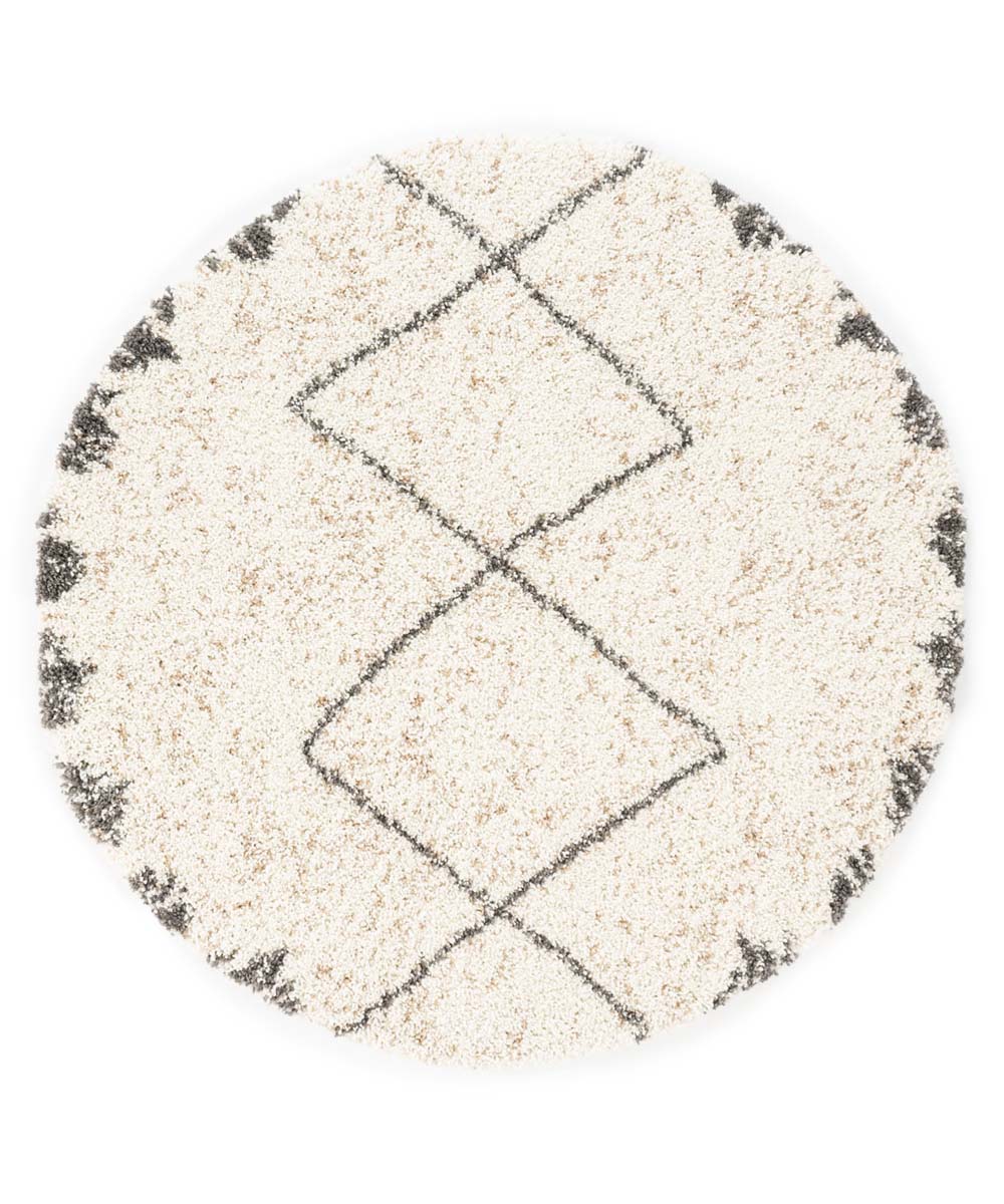 Alfombra bereber redonda de pelo largo Artisan - Blanco/Gris - overzicht Alfombra bereber redonda de pelo largo Artisan - Blanco/Gris - overzicht