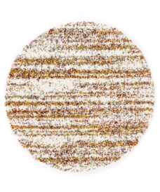 Alfombra redonda de pelo largo a rayas Artisan - Blanco/Multicolor - overzicht, thumbnail