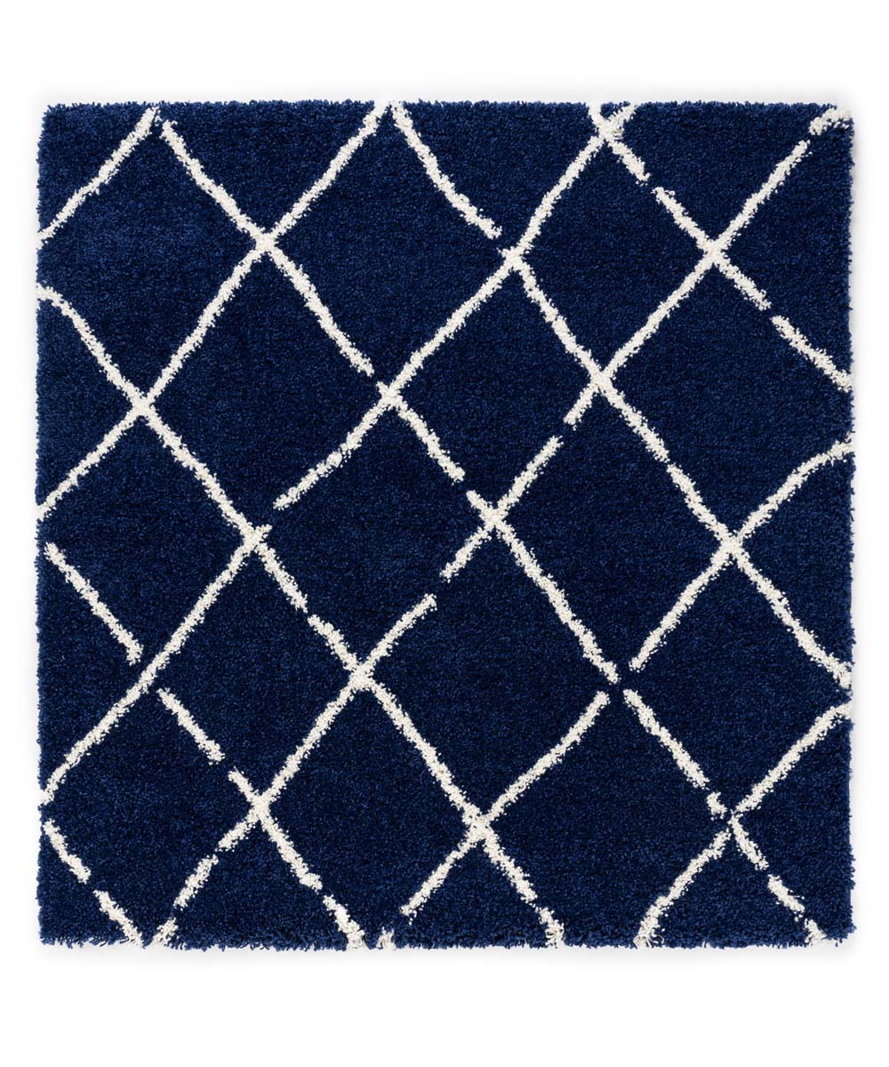Alfombra cuadrada a rombos de pelo largo Artisan - Azul oscuro/Blanco - overzicht Alfombra cuadrada a rombos de pelo largo Artisan - Azul oscuro/Blanco - overzicht