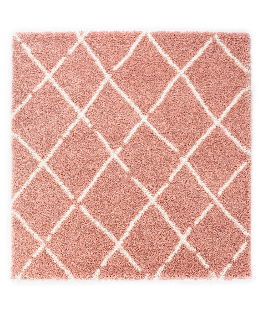 Alfombra cuadrada a rombos de pelo largo Artisan - Rosa/Blanco - overzicht Alfombra cuadrada a rombos de pelo largo Artisan - Rosa/Blanco - overzicht