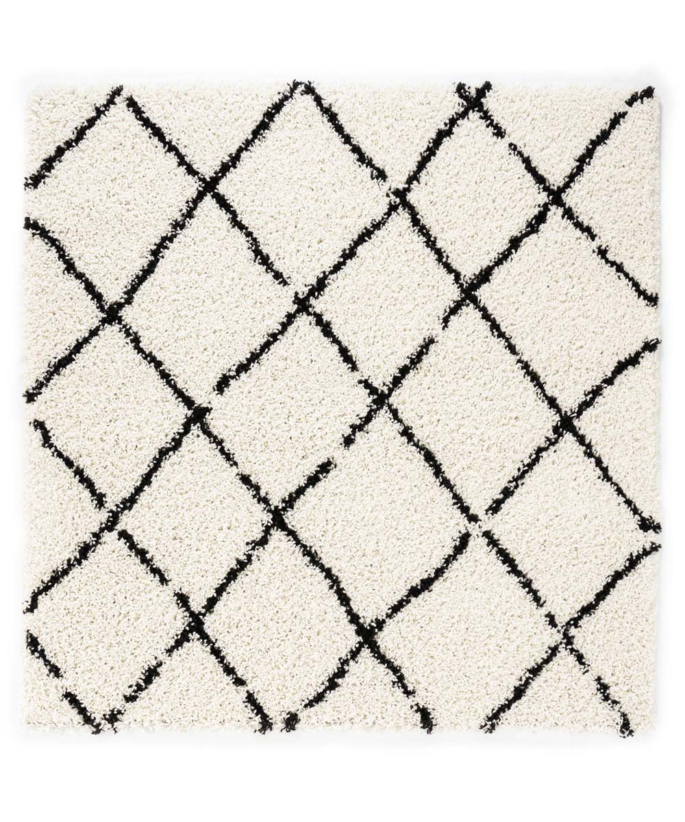 Alfombra cuadrada a rombos de pelo largo Habitat - Blanco/Negro - overzicht Alfombra cuadrada a rombos de pelo largo Habitat - Blanco/Negro - overzicht