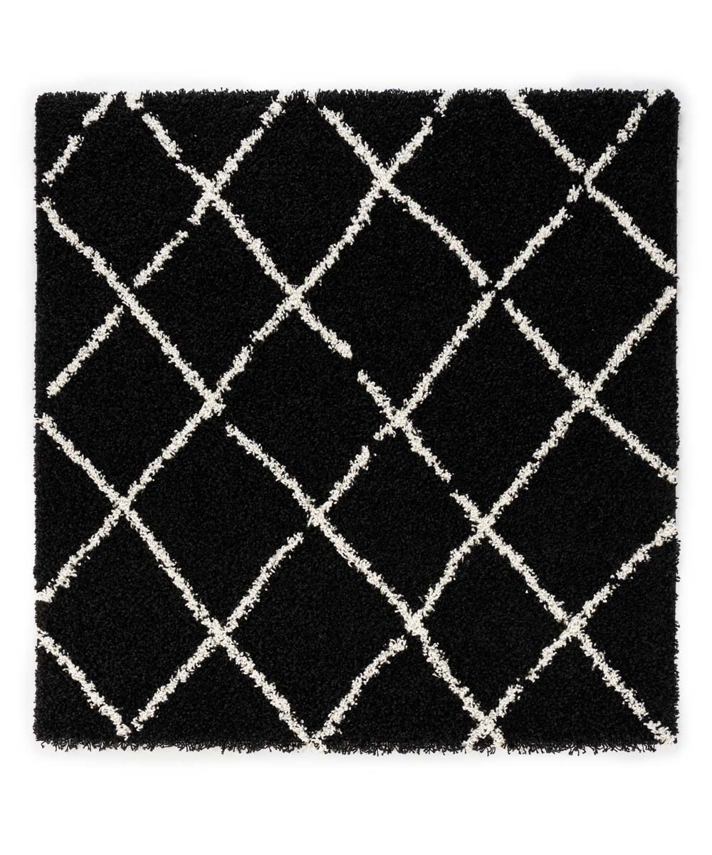 Alfombra cuadrada a rombos de pelo largo Habitat - Negro/Blanco - overzicht Alfombra cuadrada a rombos de pelo largo Habitat - Negro/Blanco - overzicht