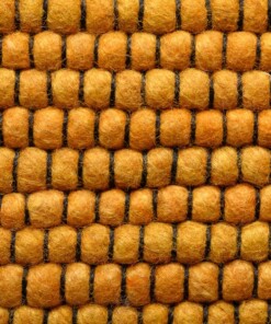 Alfombra de lana a rayas Lett - Amarillo Mostaza/Gris - close up, thumbnail