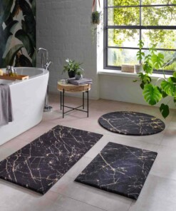 Alfombra redonda lavable efecto mármol - Chloé Negro/Dorado - sfeer, thumbnail