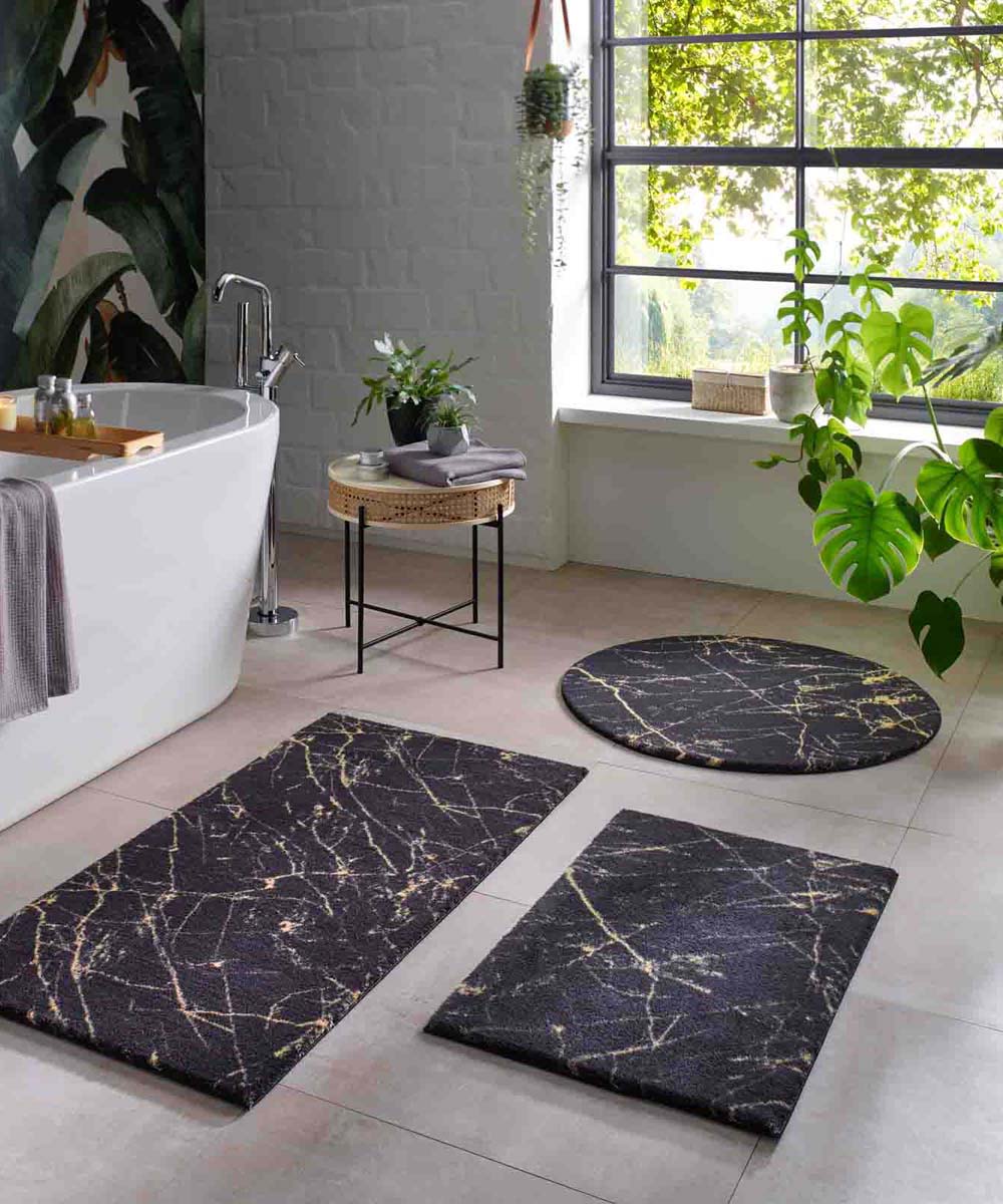 Alfombra redonda lavable efecto mármol - Chloé Negro/Dorado - sfeer Alfombra redonda lavable efecto mármol - Chloé Negro/Dorado - sfeer