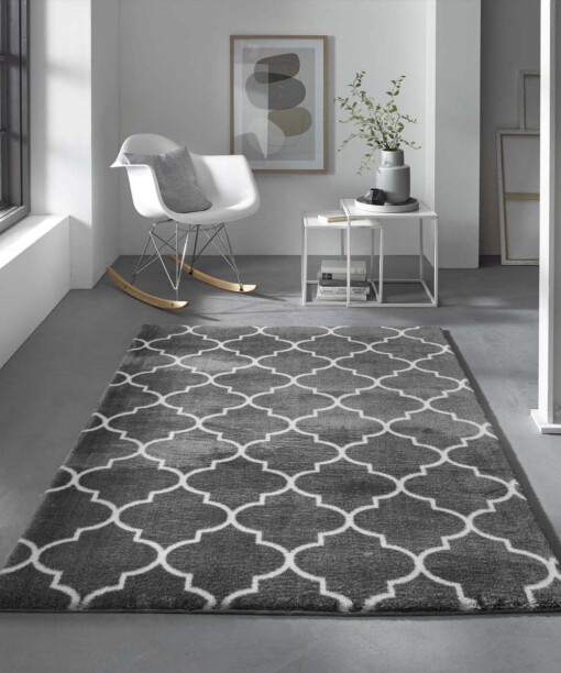 Alfombra lavable - Trellis Gris Oscuro/Blanco - sfeer