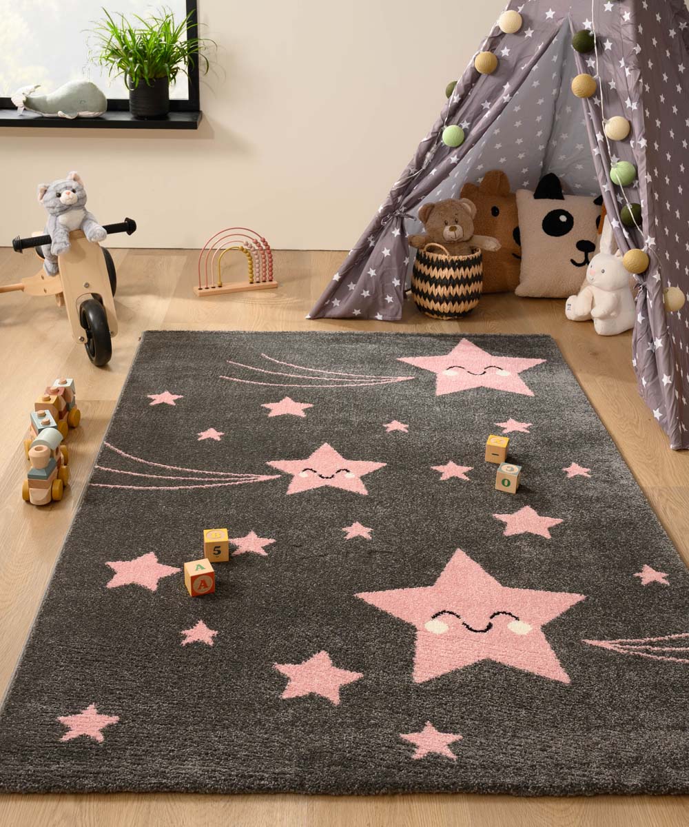 Alfombra de estrellas para niños - Adventures Gris/Rosa Alfombra de estrellas para niños - Adventures Gris/Rosa
