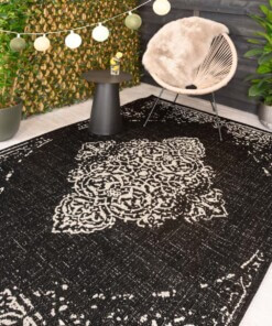 Alfombra de exterior vintage - Coastal Bay Negro/Blanco