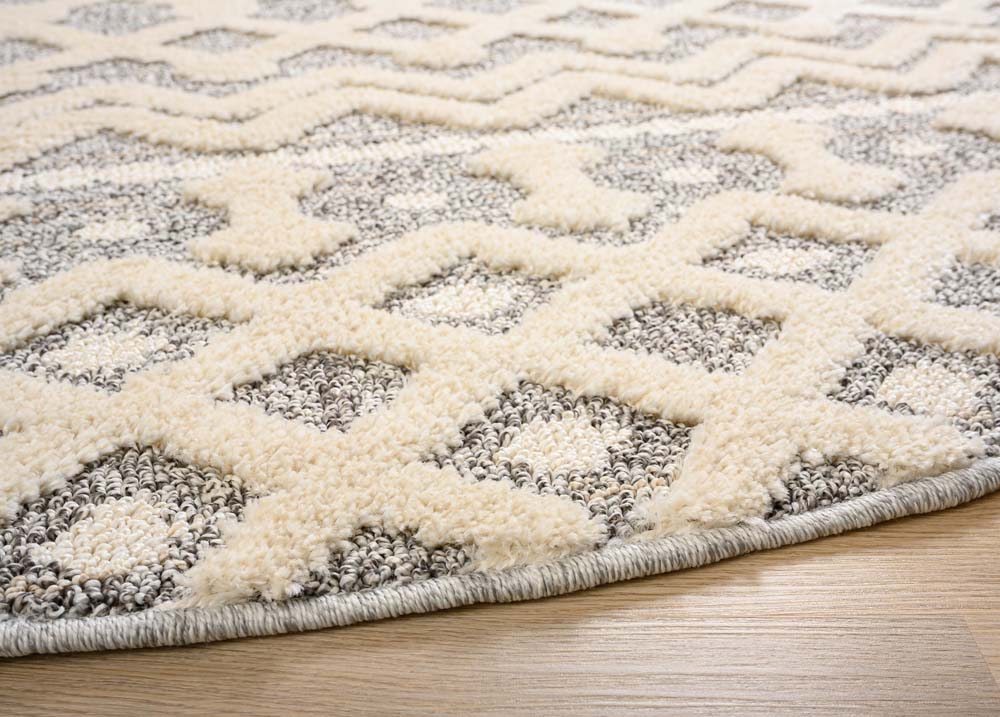 Alfombra redonda escandinava - Fjord Dagg gris/crema - close up Alfombra redonda escandinava - Fjord Dagg gris/crema - close up