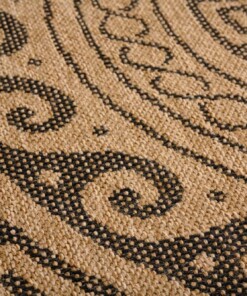 Alfombra redonda de exterior con efecto yute - Sunset Shores Beige/Negro - close up, thumbnail