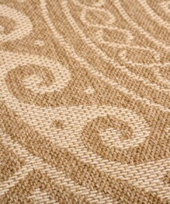 Alfombra redonda de exterior con efecto yute - Sunset Shores Beige/Blanco - close up, thumbnail