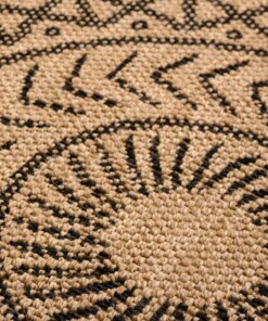 Alfombra de balcón efecto yute - Boho Mandala Beige/Negro - close up, thumbnail