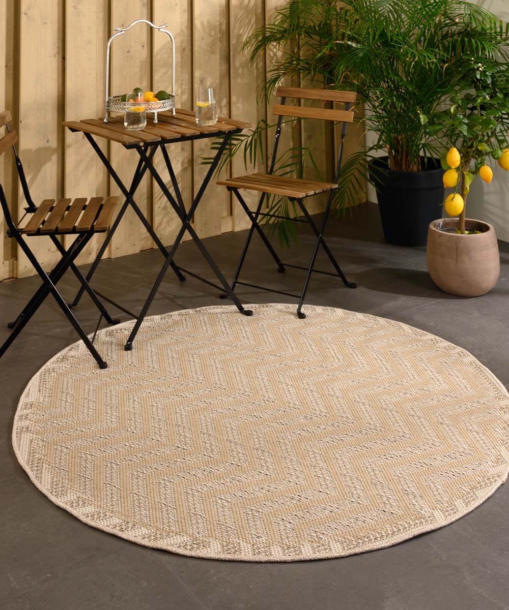 Alfombra redonda de exterior efecto yute Sunny Contour - Beige - sfeer Alfombra redonda de exterior efecto yute Sunny Contour - Beige - sfeer