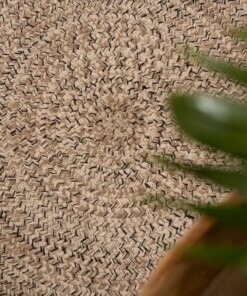 Alfombra redonda de algodón Joy - Beige/Blanca - close up, thumbnail