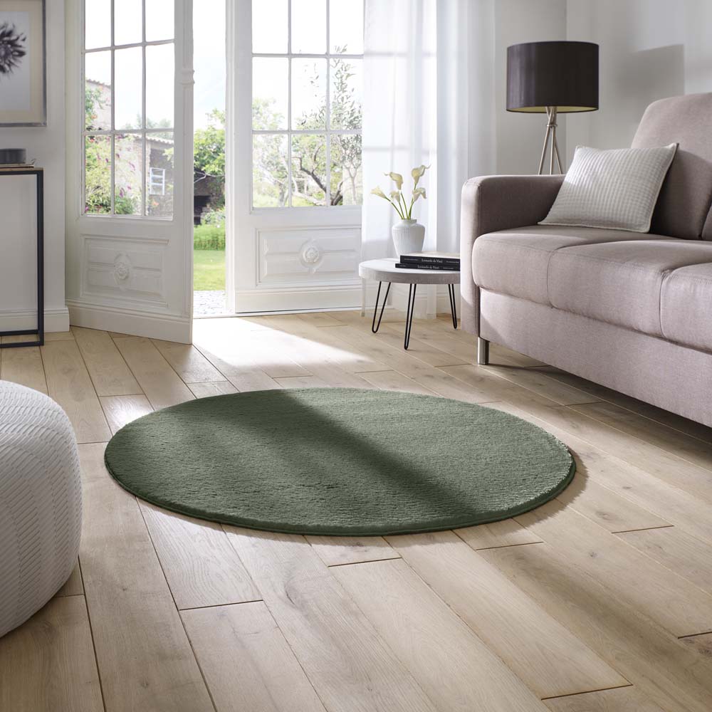 Alfombra redonda suave - Loft verde oscuro (lavable a 30 °C) - sfeer Alfombra redonda suave - Loft verde oscuro (lavable a 30 °C) - sfeer