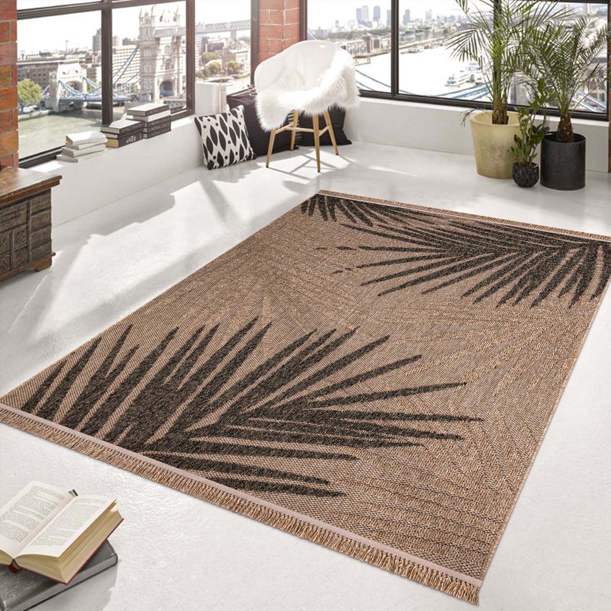 Alfombra yute exterior - Palms beige/negro - sfeer Alfombra yute exterior - Palms beige/negro - sfeer