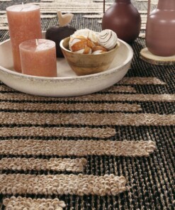 Alfombra yute exterior - Karo beige/negro - close up, thumbnail