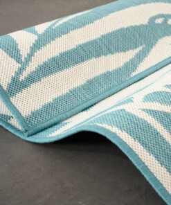 Alfombra de palmeras de exterior - Flip Coco Turquesa - close up, thumbnail