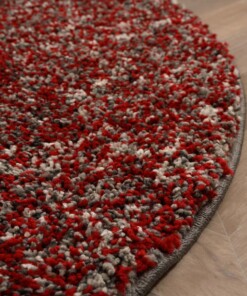 Alfombra pelo largo redonda - Blend rojo/gris - close up, thumbnail