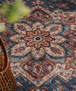 Alfombra exterior vintage - Valenca Brio beige/azul - close up, thumbnail Alfombra exterior vintage - Valenca Brio beige/azul - close up, thumbnail