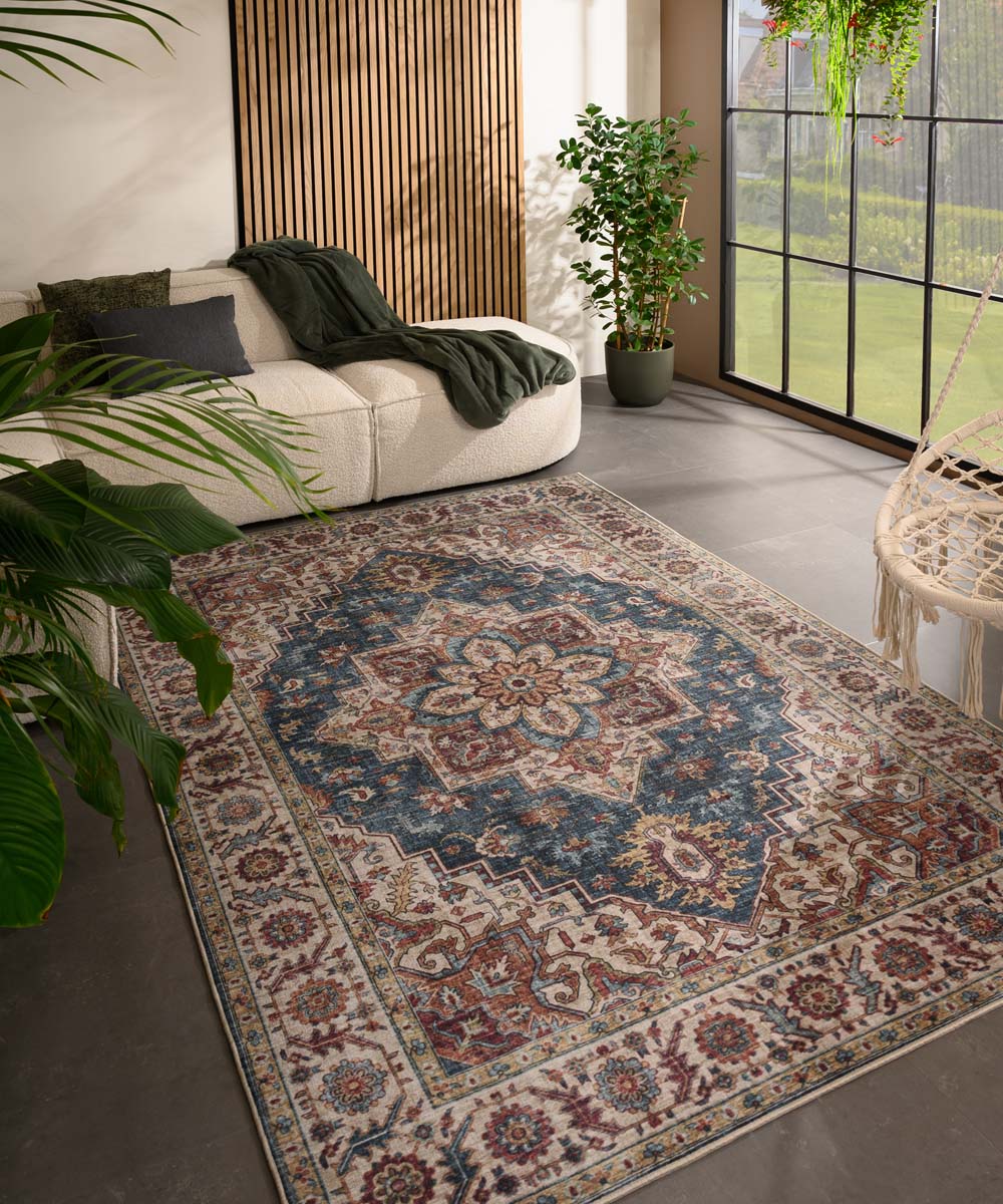 Alfombra exterior vintage - Valenca Brio beige/azul - sfeer Alfombra exterior vintage - Valenca Brio beige/azul - sfeer