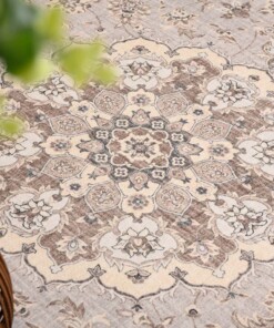 Alfombra exterior vintage cuadrada​ - Valenca Nova beige/gris claro - close up, thumbnail