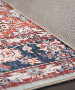 Alfombra exterior vintage​ - Valenca Nova verde salvia/rojo - close up, thumbnail