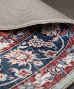 Alfombra exterior vintage ovalada​ - Valenca Nova verde salvia/rojo - close up, thumbnail