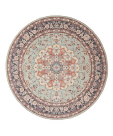 Alfombra exterior redonda vintage - Valenca Nova verde salvia/rojo - overzicht, thumbnail